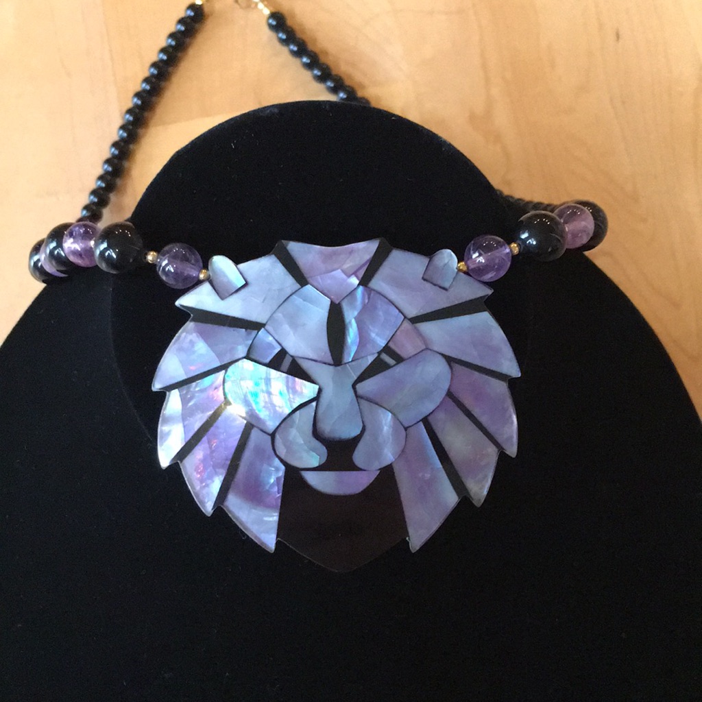 Lee Sands Abalone Lion Face Statement Necklace 189$